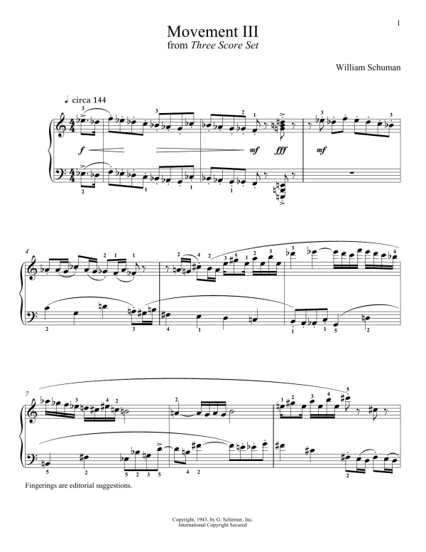 William Schuman Movement III Musik Noten - Piano Solo - 158151-0