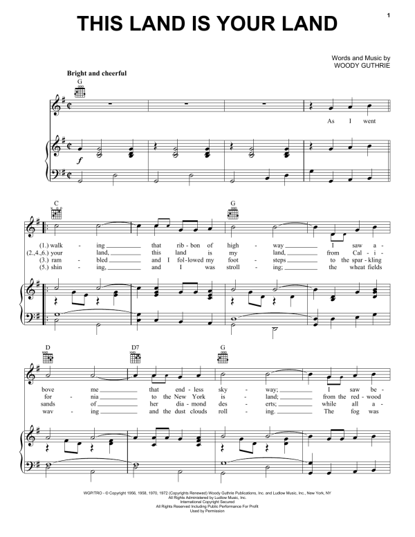 Woody Guthrie This Land Is Your Land Musik Noten - Guitar Cheat Sheet - 172452-0