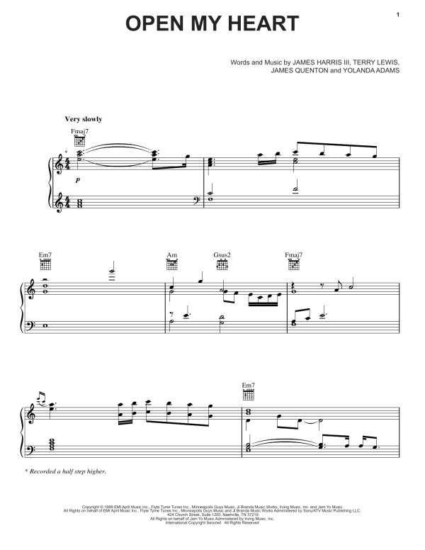 Yolanda Adams Open My Heart Musik Noten - Piano, Vocal & Guitar Chords - 179976-0
