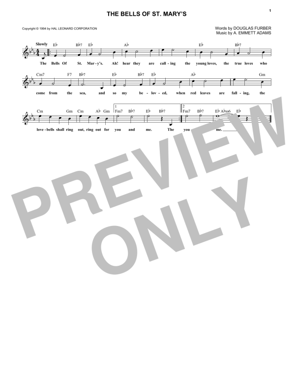 A. Emmett Adams The Bells Of St. Mary's Musik Noten - Lead Sheet / Fake Book - 180201-0
