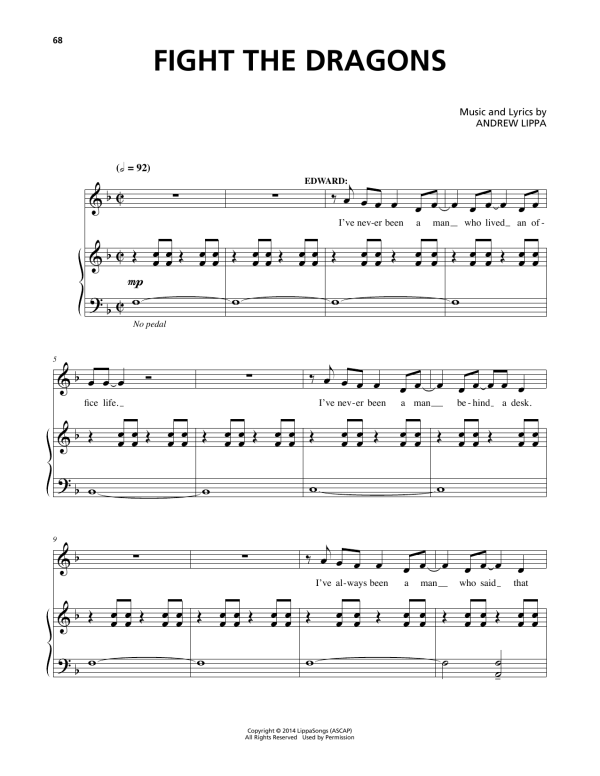 Andrew Lippa Fight The Dragons Musik Noten - Piano, Vocal & Guitar Chords - 156549-0