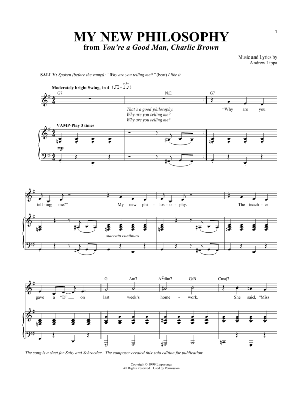 Andrew Lippa My New Philosophy (from You're a Good Man, Charlie Brown) Musik Noten - Piano & Vocal - 77134-0