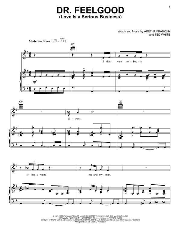 Aretha Franklin Dr. Feelgood (Love Is A Serious Business) Musik Noten - Piano, Vocal & Guitar Chords - 158292-0