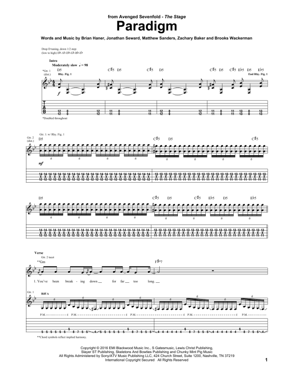 Avenged Sevenfold Paradigm Musik Noten - Guitar Tab - 180347-0