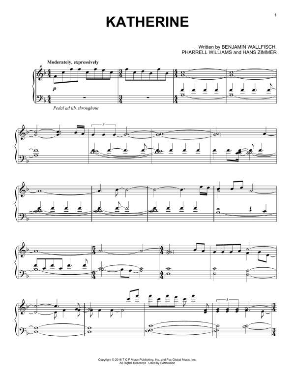 Benjamin Wallfisch Katherine Musik Noten - Piano, Vocal & Guitar Chords - 180295-0