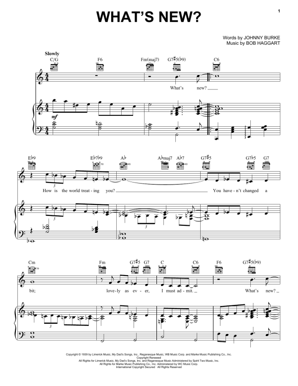Bob Crosby and His Orchestra What's New? Musik Noten - Piano, Vocal & Guitar Chords - 16683-0