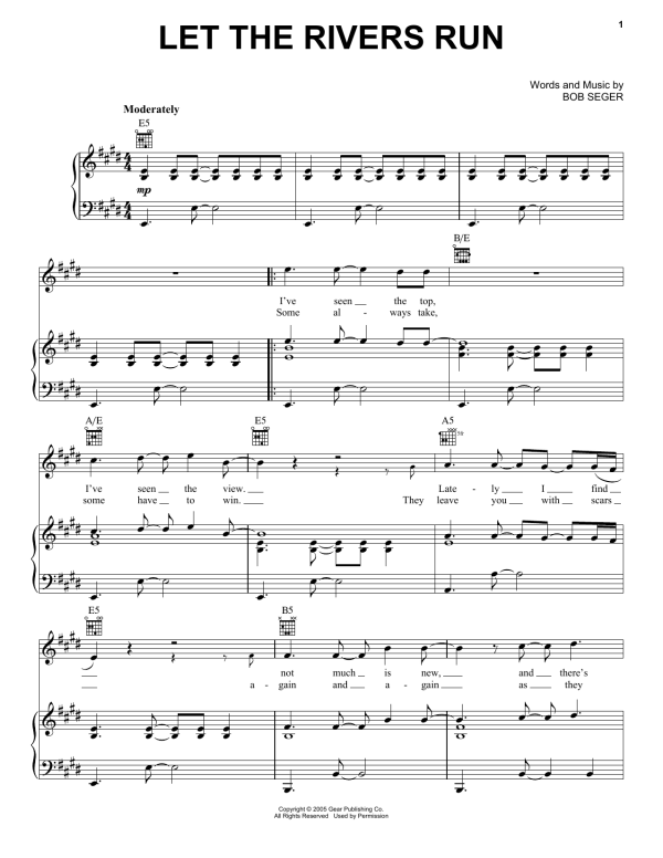 Bob Seger Let The Rivers Run Musik Noten - Piano, Vocal & Guitar Chords - 158716-0