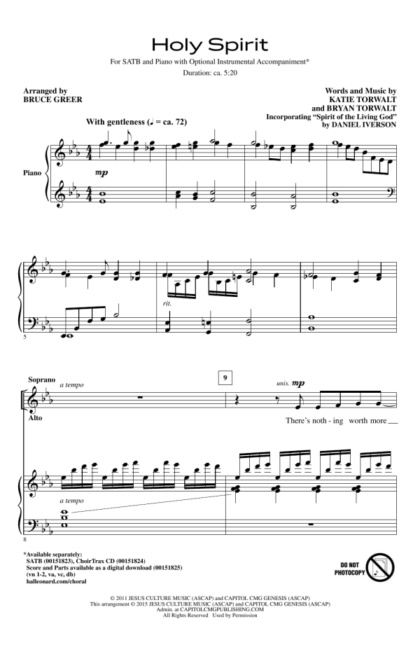 Bruce Greer Holy Spirit (incorporating "Spirit of The Living God") Musik Noten - SATB Choir - 162035-0