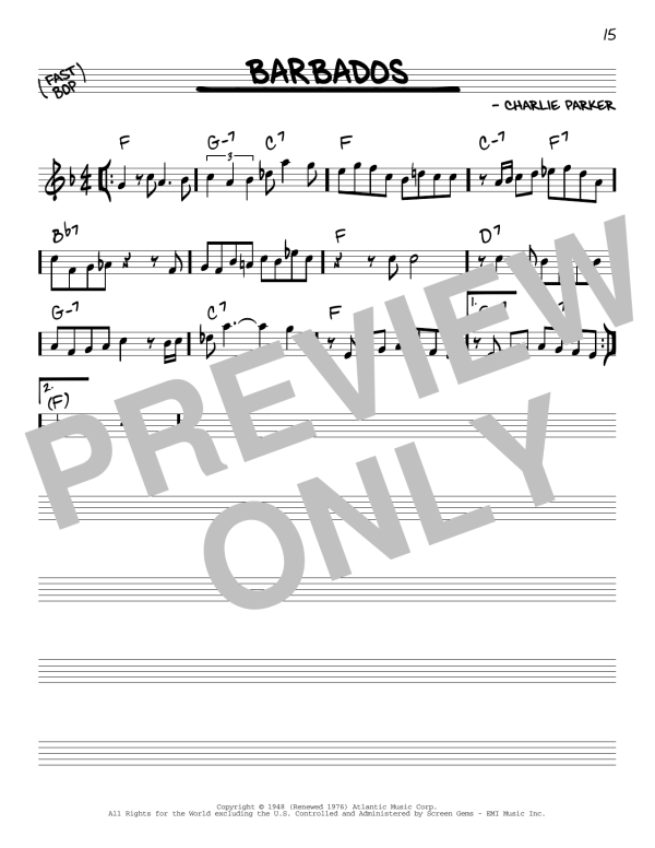 Charlie Parker Barbados Musik Noten - Real Book – Melody & Chords – C Instruments - 97169-0