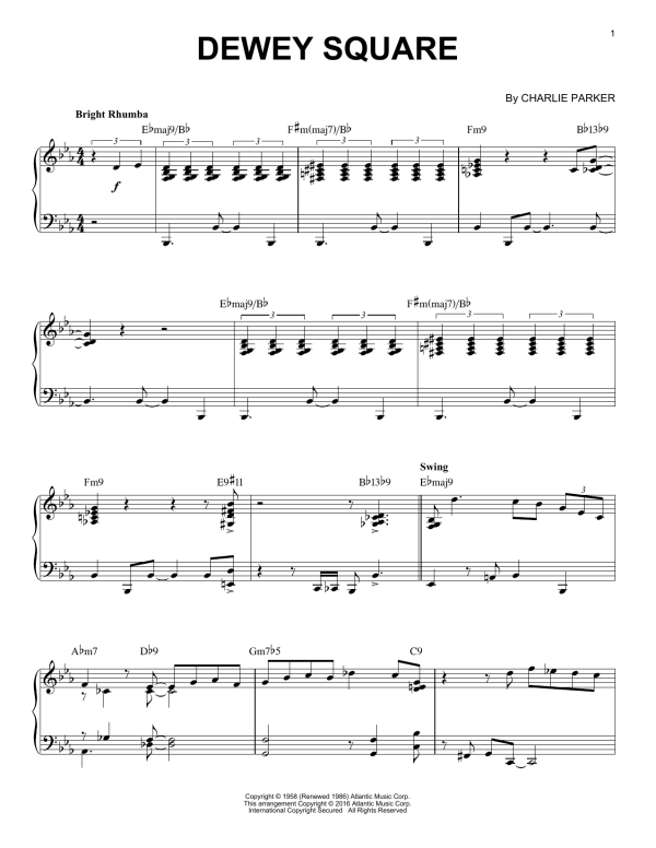Charlie Parker Dewey Square (arr. Brent Edstrom) Musik Noten - Piano Solo - 164629-0