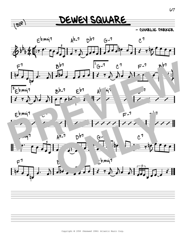 Charlie Parker Dewey Square Musik Noten - Real Book – Melody & Chords – C Instruments - 97224-0