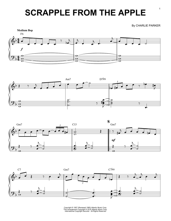Charlie Parker Scrapple From The Apple (arr. Brent Edstrom) Musik Noten - Piano Solo - 164636-0