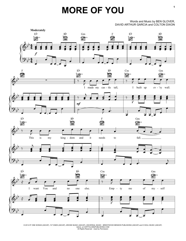 Colton Dixon More Of You Musik Noten - Piano, Vocal & Guitar Chords - 158381-0