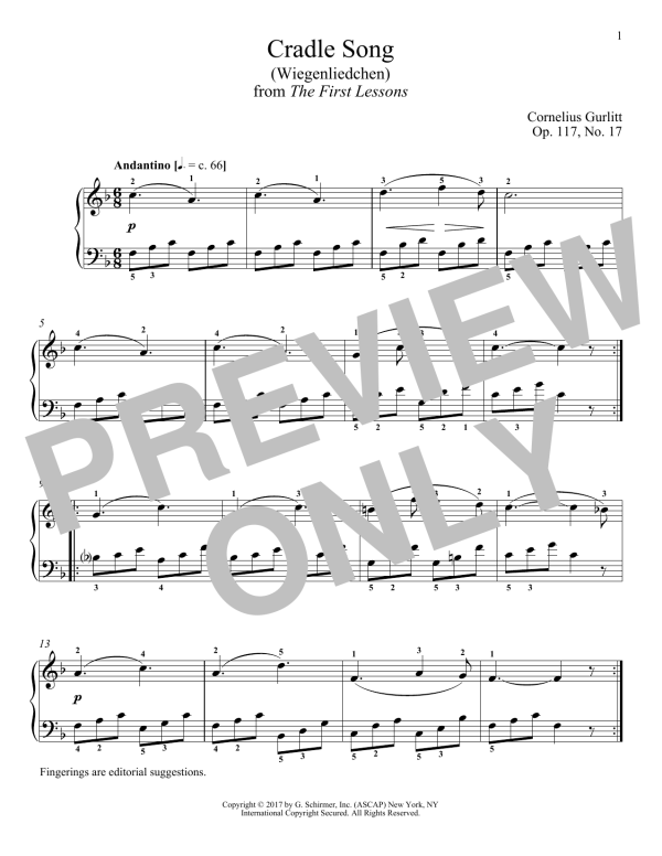 Cornelius Gurlitt Cradle Song (Wiegenliedchen), Op. 117, No. 17 Musik Noten - Piano Solo - 180314-0