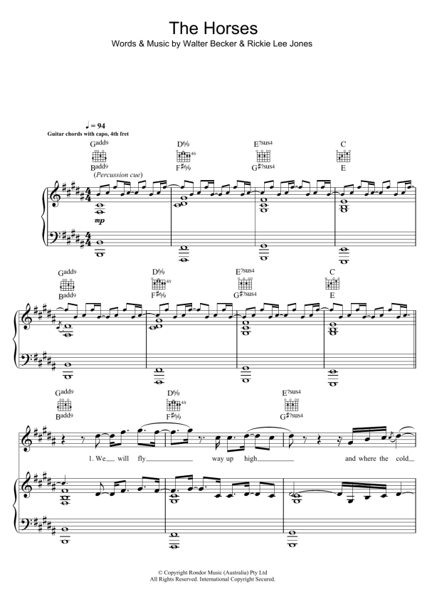 Daryl Braithwaite The Horses Musik Noten - Piano, Vocal & Guitar Chords - 124151-0