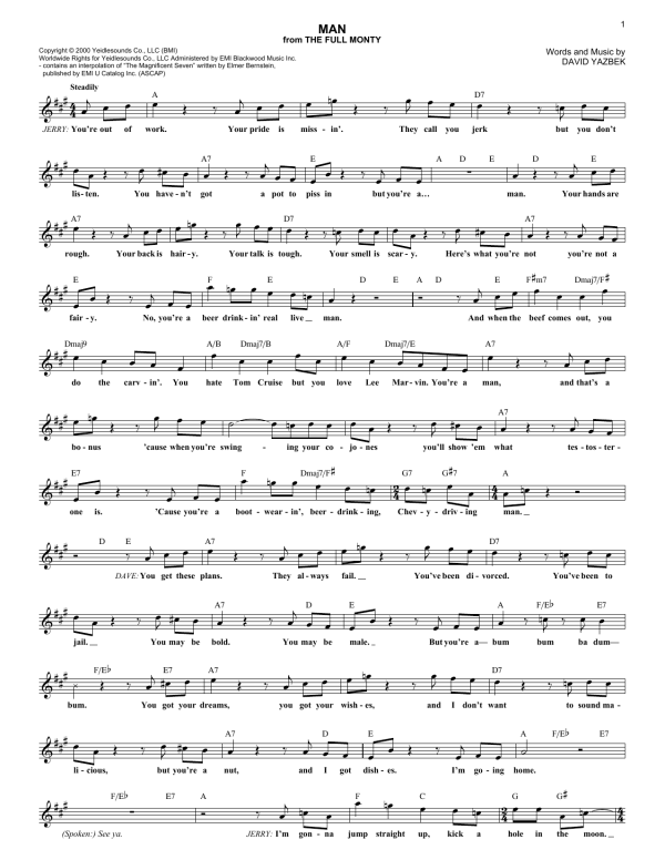 David Yazbek Man (from The Full Monty) Musik Noten - Lead Sheet / Fake Book - 85449-0