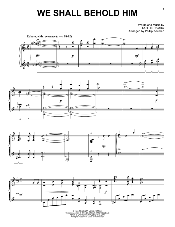Dottie Rambo We Shall Behold Him (arr. Phillip Keveren) Musik Noten - Piano Solo - 162418-0