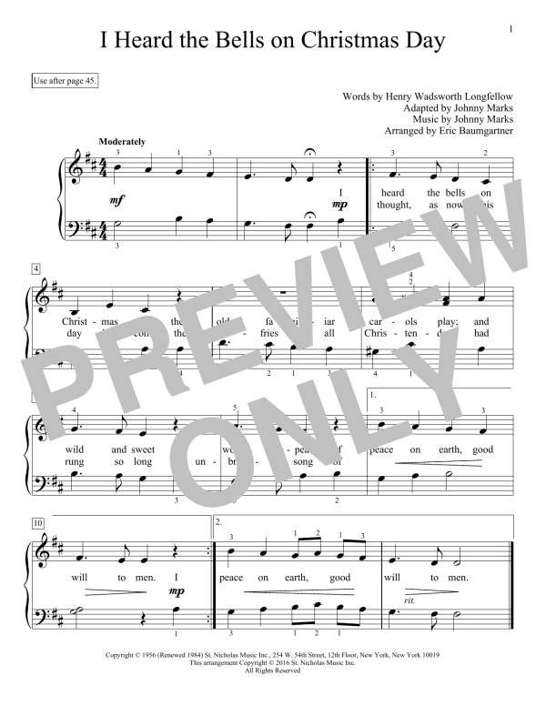 Eric Baumgartner I Heard The Bells On Christmas Day Musik Noten - Educational Piano - 172159-0