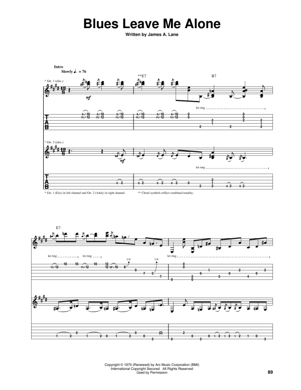 Eric Clapton Blues Leave Me Alone Musik Noten - Guitar Tab - 159566-0
