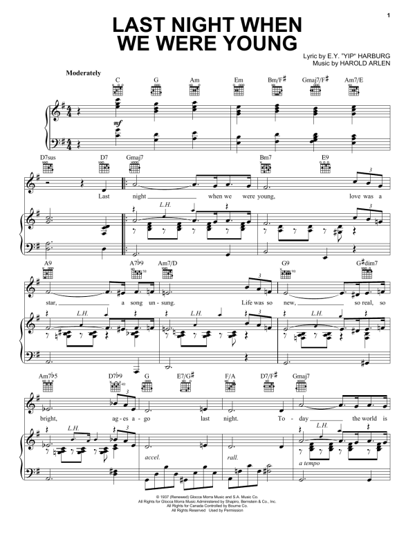 Frank Sinatra Last Night When We Were Young Musik Noten - Piano, Vocal & Guitar Chords - 156666-0