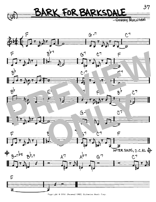 Gerry Mulligan Bark For Barksdale Musik Noten - Real Book – Melody & Chords – C Instruments - 97174-0