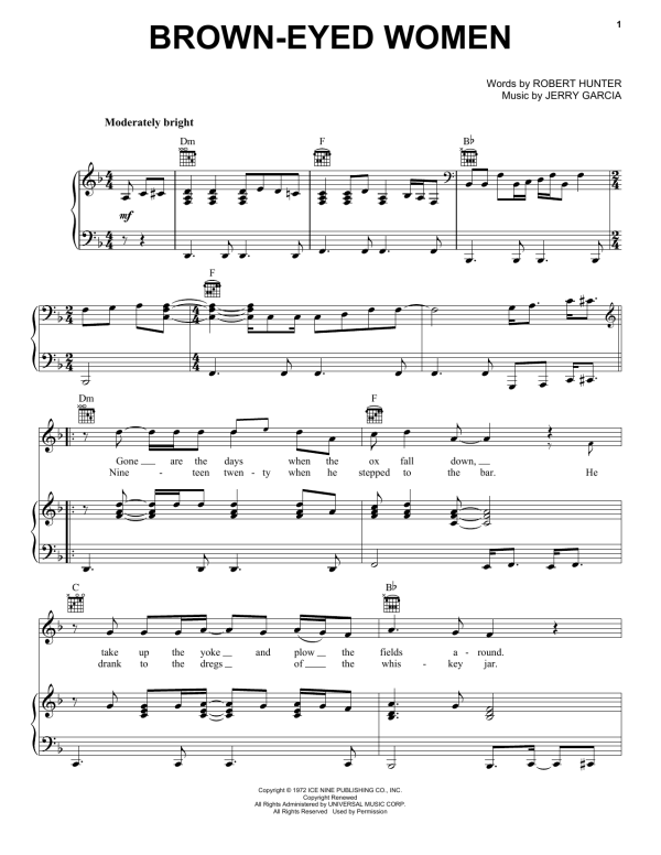 Grateful Dead Brown-Eyed Women Musik Noten - Piano, Vocal & Guitar Chords - 159499-0