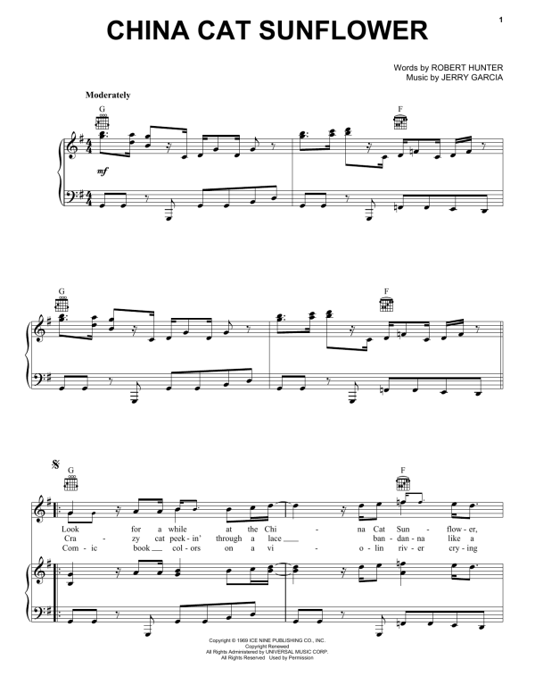 Grateful Dead China Cat Sunflower Musik Noten - Piano, Vocal & Guitar Chords - 159502-0