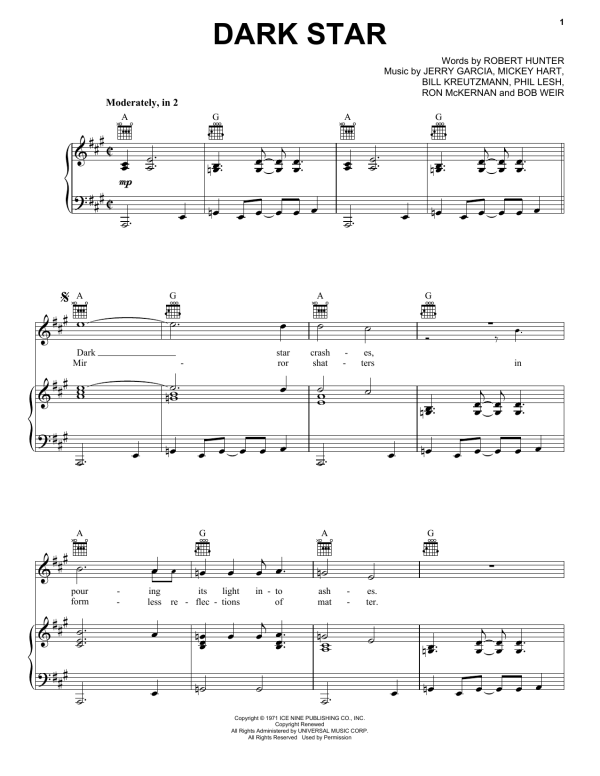 Grateful Dead Dark Star Musik Noten - Piano, Vocal & Guitar Chords - 159533-0