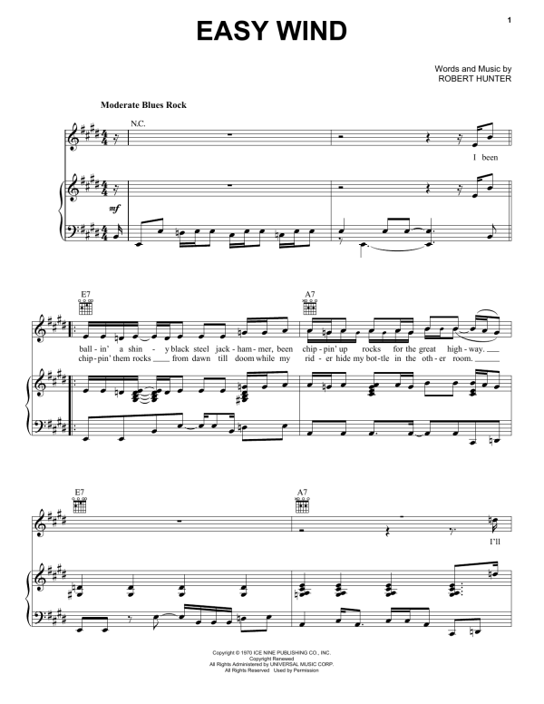 Grateful Dead Easy Wind Musik Noten - Piano, Vocal & Guitar Chords - 159501-0