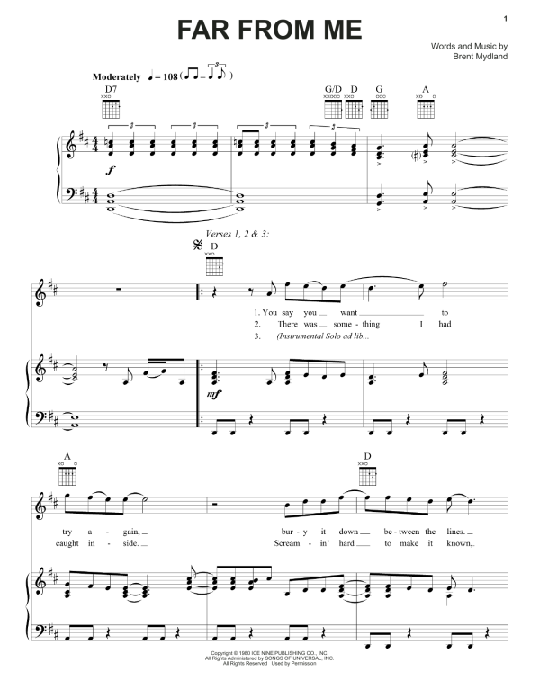 Grateful Dead Far From Me Musik Noten - Piano, Vocal & Guitar Chords - 160438-0