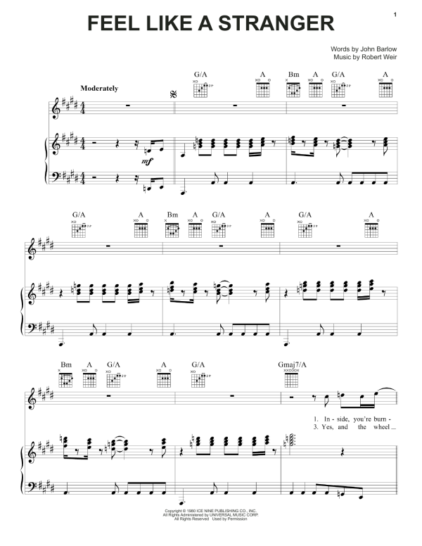 Grateful Dead Feel Like A Stranger Musik Noten - Piano, Vocal & Guitar Chords - 160445-0