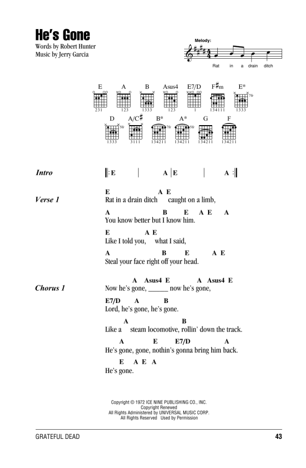 Grateful Dead He's Gone Musik Noten - Guitar Chords/Lyrics - 162970-0