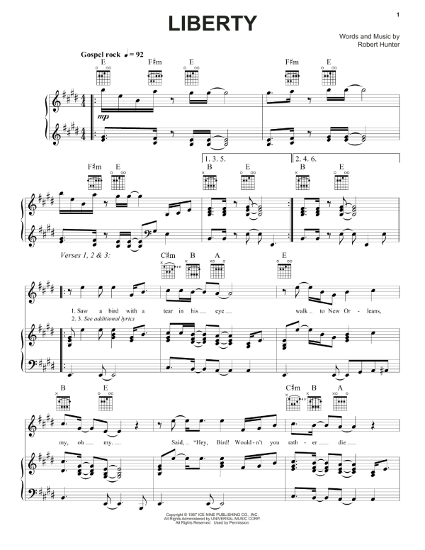 Grateful Dead Liberty Musik Noten - Piano, Vocal & Guitar Chords - 160454-0