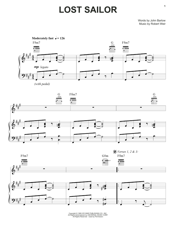 Grateful Dead Lost Sailor Musik Noten - Piano, Vocal & Guitar Chords - 160478-0