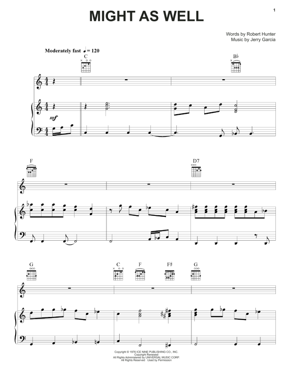 Grateful Dead Might As Well Musik Noten - Piano, Vocal & Guitar Chords - 160468-0