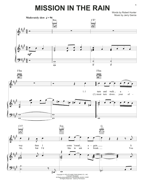 Grateful Dead Mission In The Rain Musik Noten - Piano, Vocal & Guitar Chords - 160461-0