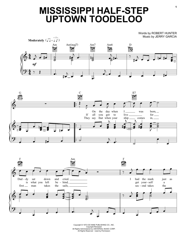 Grateful Dead Mississippi Half-Step Uptown Toodeloo Musik Noten - Piano, Vocal & Guitar Chords - 159503-0