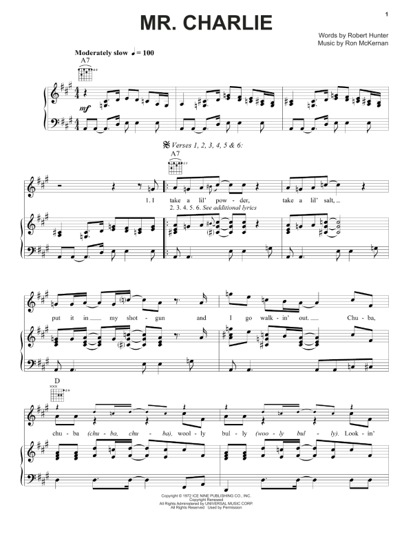 Grateful Dead Mr. Charlie Musik Noten - Piano, Vocal & Guitar Chords - 160472-0
