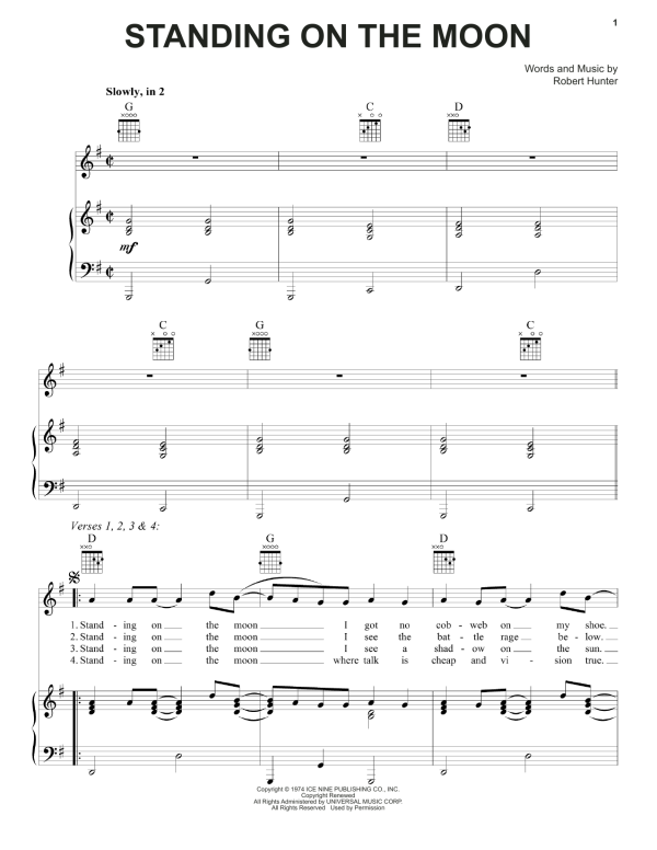 Grateful Dead Standing On The Moon Musik Noten - Piano, Vocal & Guitar Chords - 160470-0