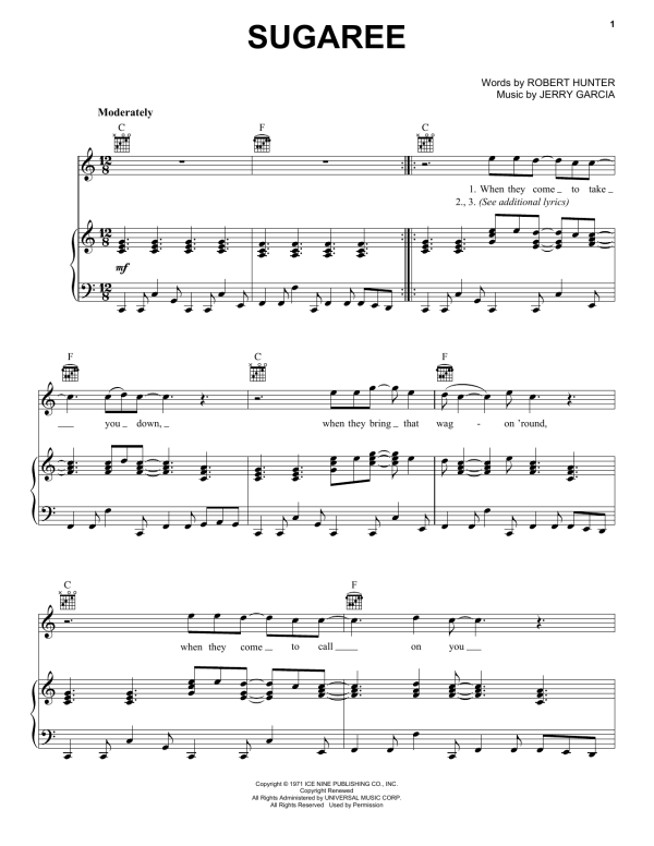 Grateful Dead Sugaree Musik Noten - Piano, Vocal & Guitar Chords - 159492-0