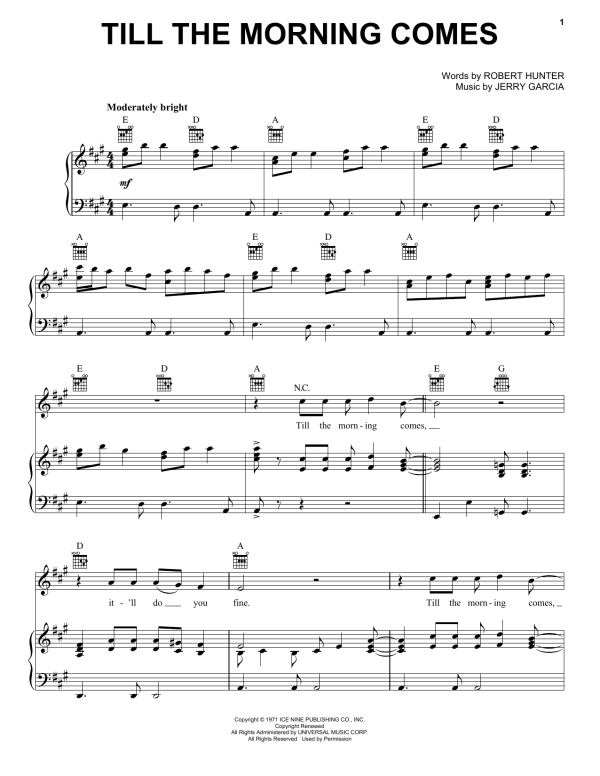 Grateful Dead Till The Morning Comes Musik Noten - Piano, Vocal & Guitar Chords - 159540-0
