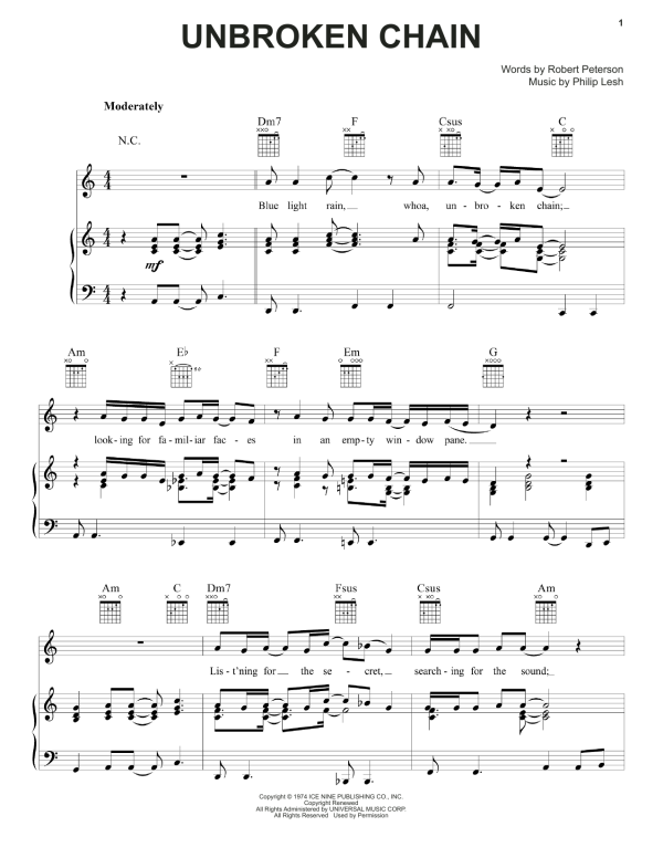 Grateful Dead Unbroken Chain Musik Noten - Piano, Vocal & Guitar Chords - 160465-0
