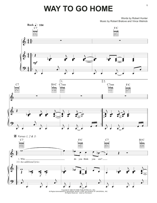 Grateful Dead Way To Go Home Musik Noten - Piano, Vocal & Guitar Chords - 160471-0