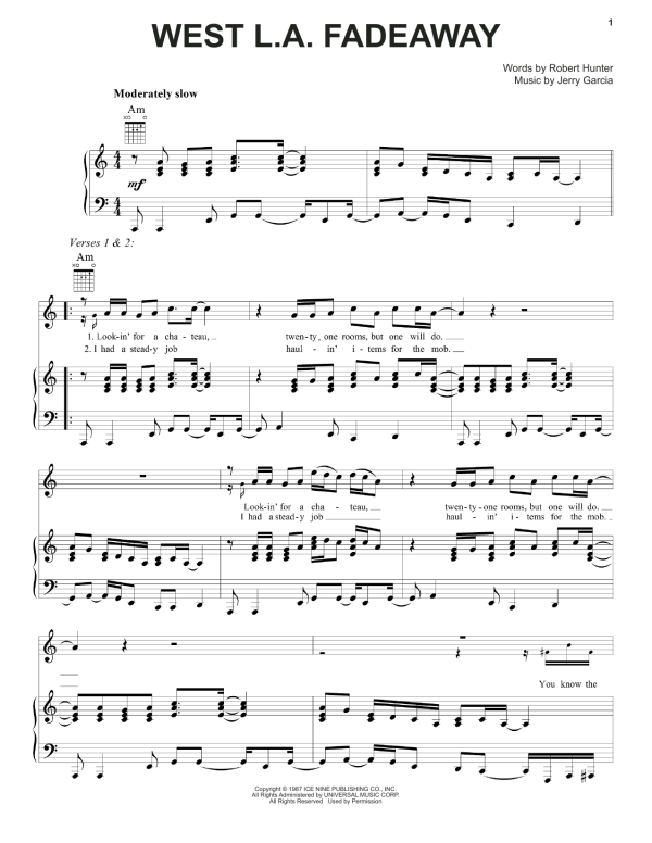 Grateful Dead West L.A. Fadeaway Musik Noten - Piano, Vocal & Guitar Chords - 160457-0