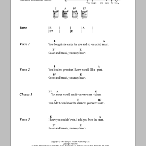 Hank Williams Crazy Heart Musik Noten - Guitar Chords/Lyrics - 78893-0
