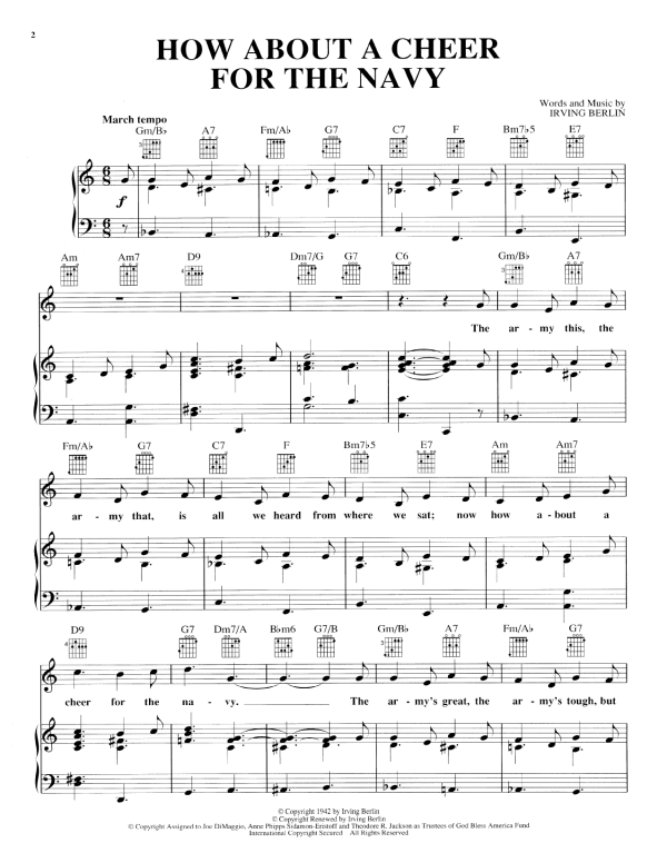 Irving Berlin How About A Cheer For The Navy Musik Noten - Piano, Vocal & Guitar Chords - 170541-0