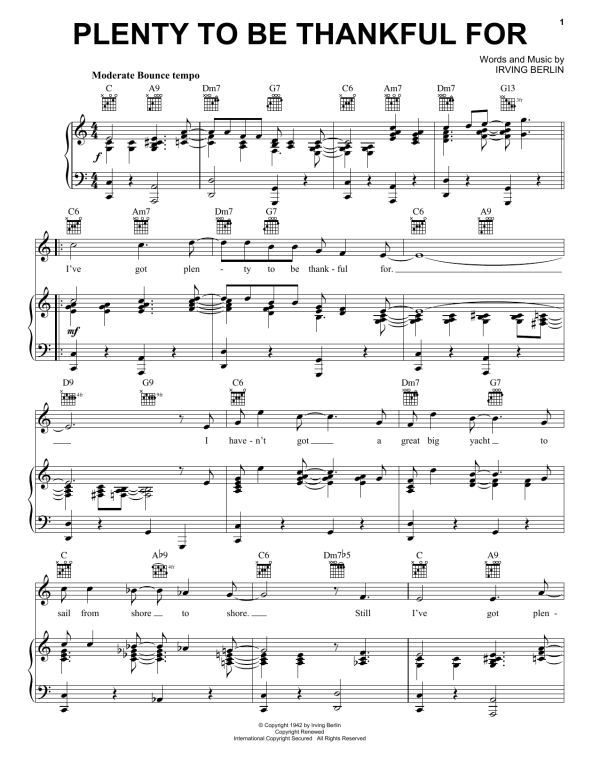 Irving Berlin Plenty To Be Thankful For Musik Noten - Piano, Vocal & Guitar Chords - 174737-0
