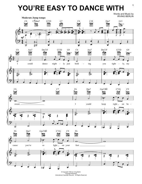 Irving Berlin You're Easy To Dance With Musik Noten - Piano, Vocal & Guitar Chords - 174740-0