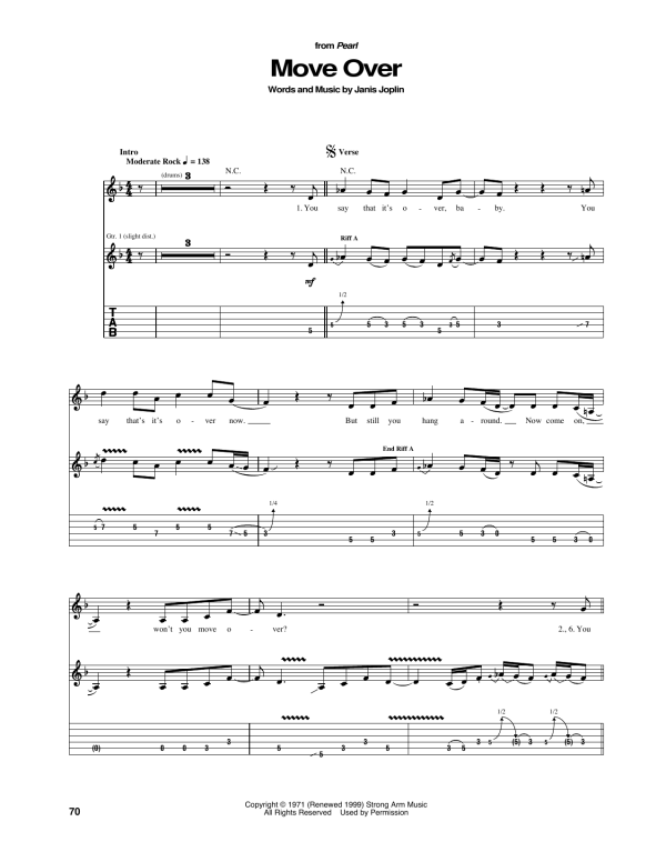 Janis Joplin Move Over Musik Noten - Guitar Tab - 167697-0