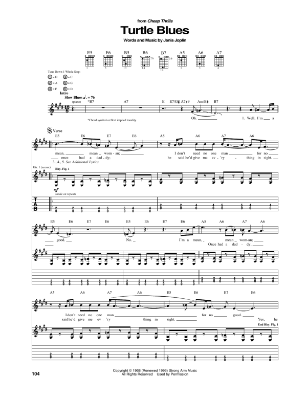 Janis Joplin Turtle Blues Musik Noten - Guitar Tab - 167700-0